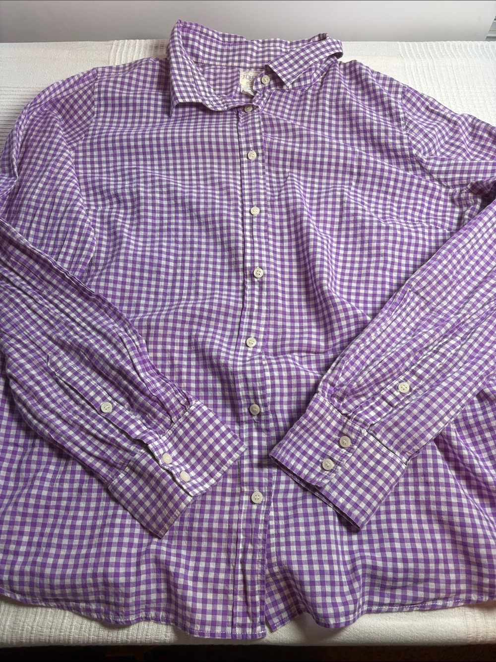 J. Crew Lavender and White Gingham Button-Down Shirt